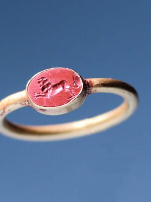 Roman Gold Ring: Carnelian Intaglio of a Lion